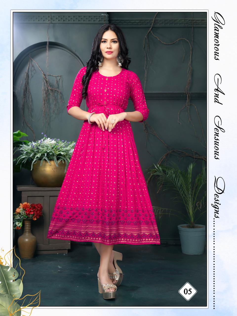 Golden Malini Printed Anarkali Kurtis Catalog
